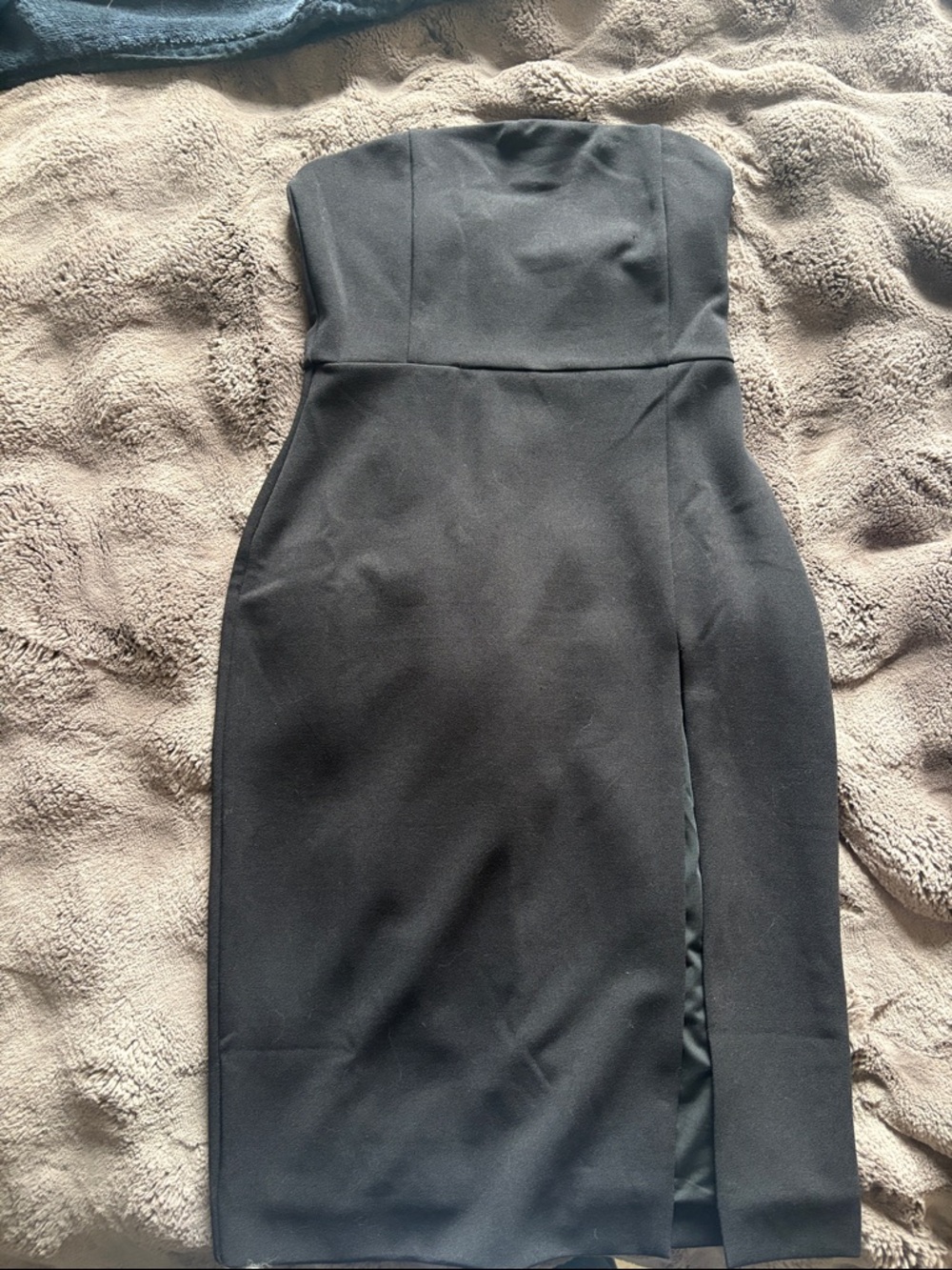 Meshki Black Strapless Midi Dress with Side Slit